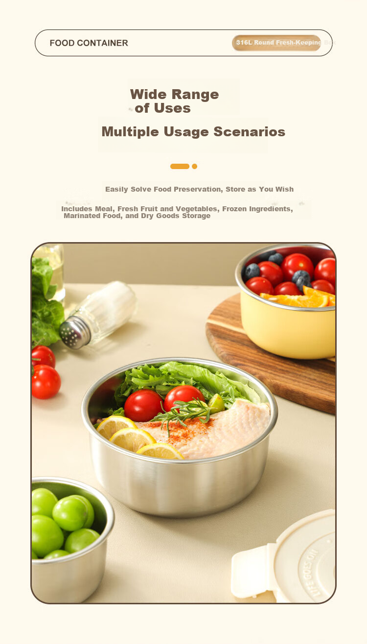 Wuxinzhizao 316L Stainless Steel Sealed Lunch Box with Lid Microwaveable Fruit Bento Box Natural Color 300ml 9