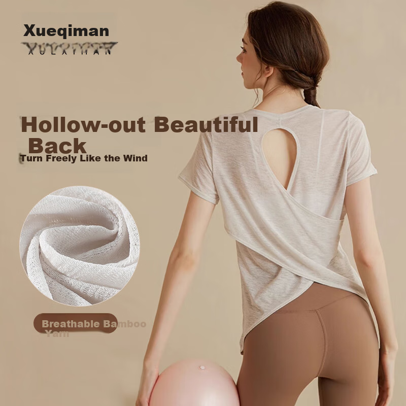 XUEXIMAN Premium Yoga Shirt Women Sports Short Sleeve Running Loose Quick-Dry Breathable Fitness Top Summer Thin