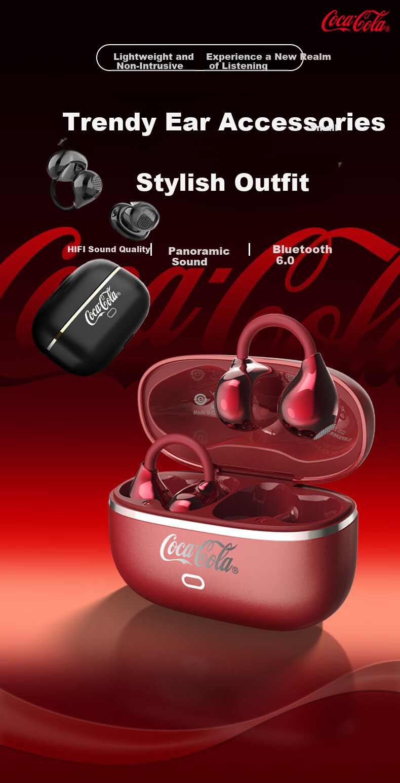 Coca-Cola CX03 Bluetooth Bone Conduction Clip-On Open-Ear Wireless Sports Running Gaming Earphones Long Battery Life 2026 Latest Unisex Student Gift 1
