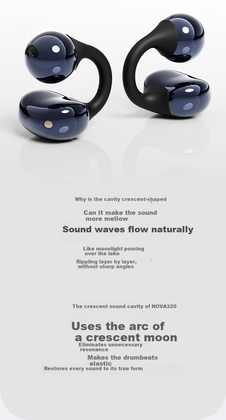 KUGOU 6.0 Bluetooth Earclip Wireless Earphones Open Bone Conduction Sports Running Music Gaming Long Battery Life Compatible with Huawei Apple Nova320 14