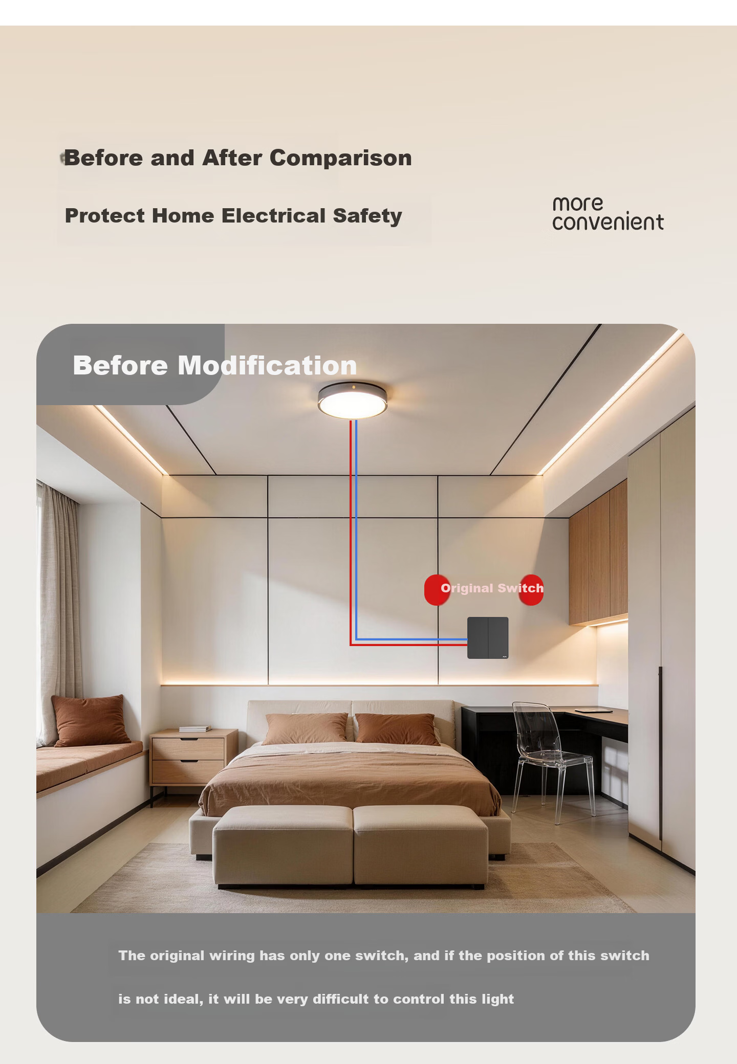AUX Wireless Switch Wireless Dual Control Smart Remote Control Adhesive Home Mother-Child Panel Light Controller White Single-Gang + Adhesive Sticker 8