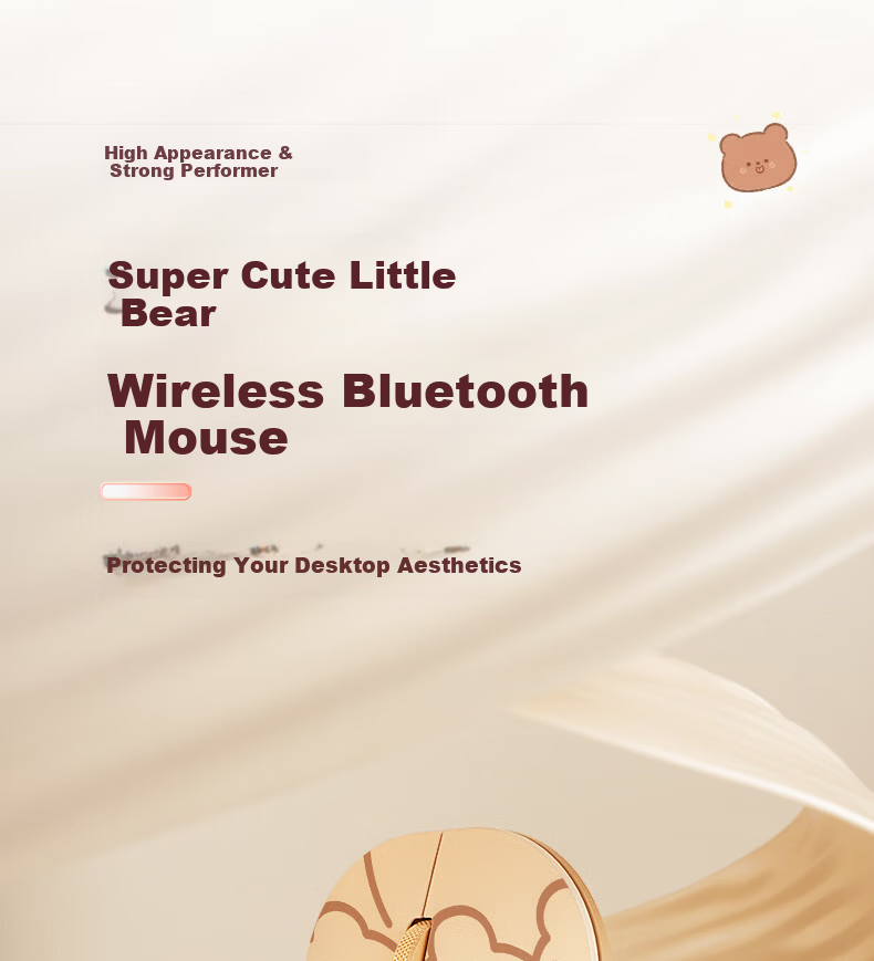 HP Wireless Bluetooth Mouse Cute Bear Design Silent Dual-Mode Laptop Office Mouse Compatible with iPad Tablet Apple Type-C Charging Portable 1