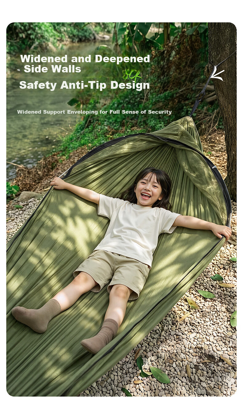 JEEP Mosquito-Proof Hammock Outdoor Adult Anti-Tip Indoor Children's Cradle Swing Tent with Thickened Ropes Military Green 8