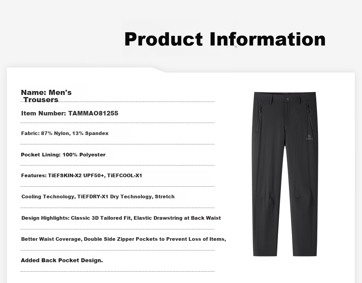 TOREAD Men's Quick-Dry Pants 26 New Sunscreen Breathable Cooling Hiking Functional Trousers TAMMAO81255 6