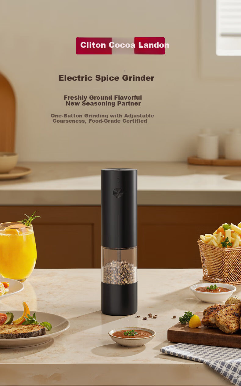 CLITON Electric Pepper Grinder Rechargeable Household Electric Grinder for Sichuan Pepper Black Pepper Sea Salt, 2-Pack 1