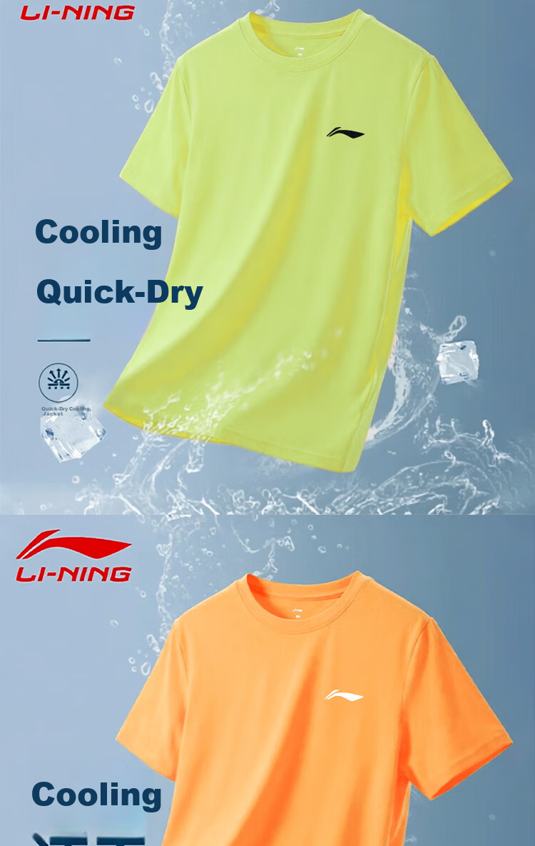 LI-NING Men's Summer Quick-Dry Short Sleeve T-Shirt Unisex Round Neck Sports Sweat-Absorbing Running Fitness Loose Breathable Shirt 3