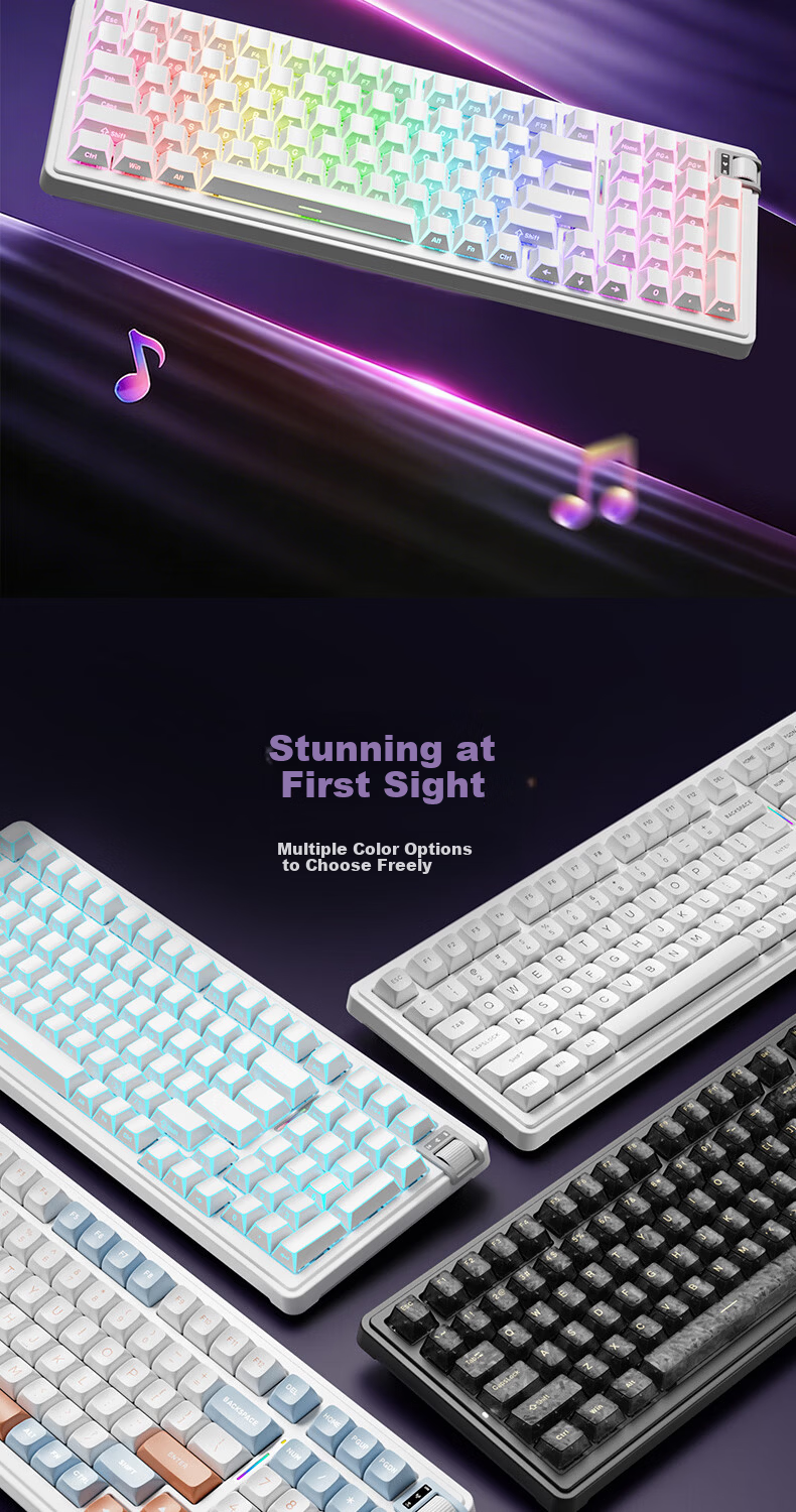 KZZI K98V2 Tri-Mode Mechanical Keyboard Wireless 2.4G Bluetooth Wired 98-Key RGB Customizable Keyboard Glacier Blue Light Feather V2 Silent Switch for Home Office Gaming 11