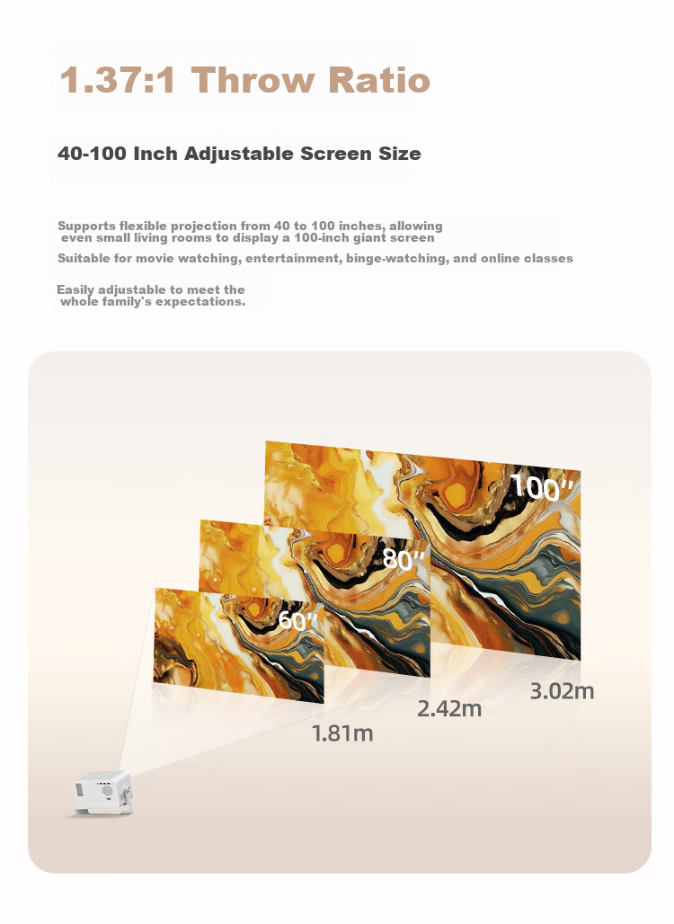 AOC D1 Pro Home Projector True 1080P HD High Brightness Smart 360° Pan-Tilt Portable Projector for Home Theater Bedroom Gaming Conference Office 13
