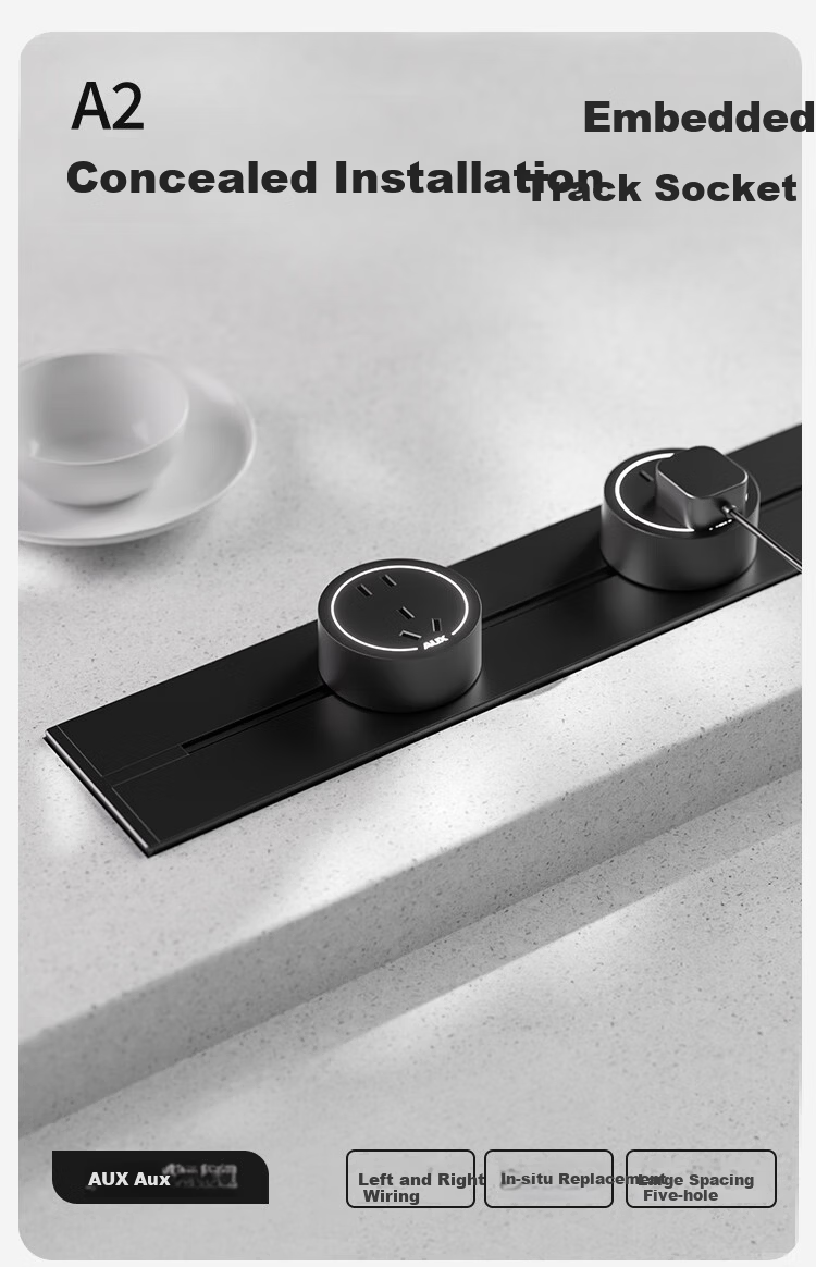 AUX Track Socket Sliding Rail Multi-Functional Power Strip Concealed Embedded Rail Socket Switch 50cm Track + 3 Black Five-Hole Outlets 1