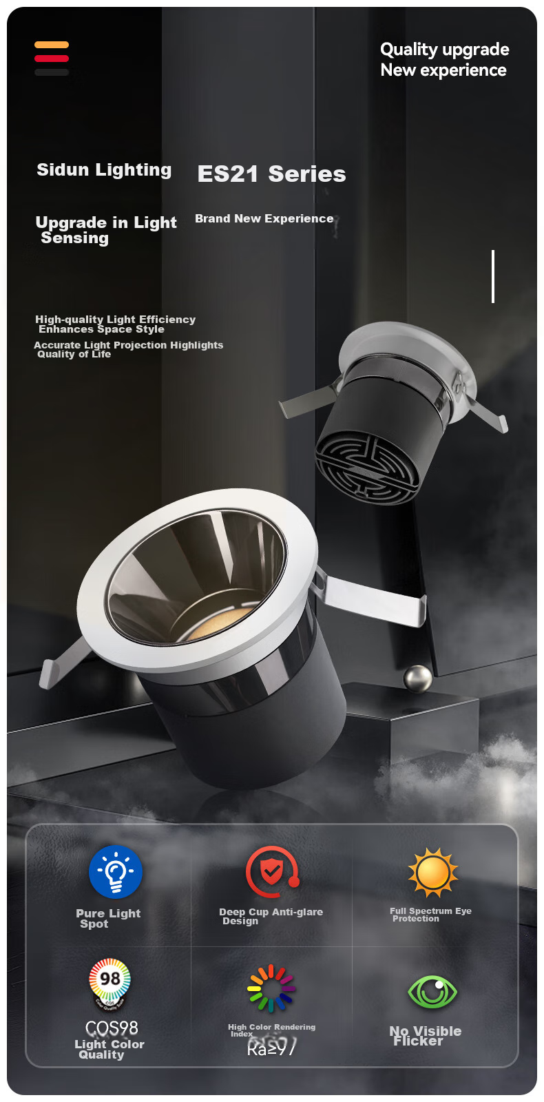 CDN LED Spotlight, Recessed, for Home Use without Main Light, Full Spectrum Anti-Glare Wall Washer, 9W, 4000K, 36° 1