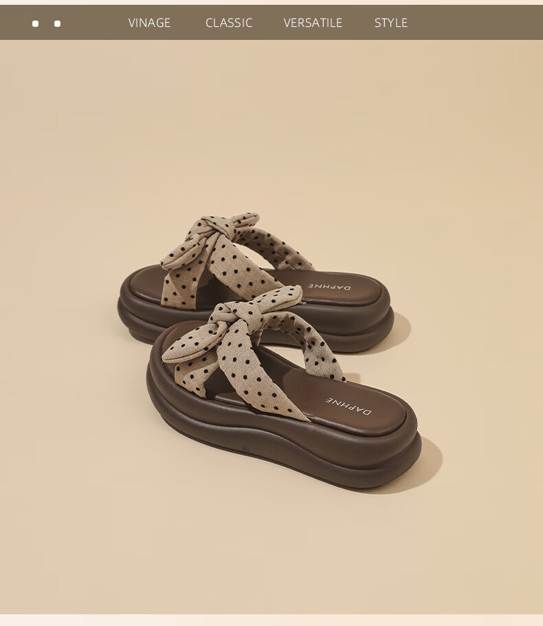 DAPHNE 2026 Summer New Polka Dot Bow Thick Sole Height Increasing Comfortable Outdoor Slippers for Women 22