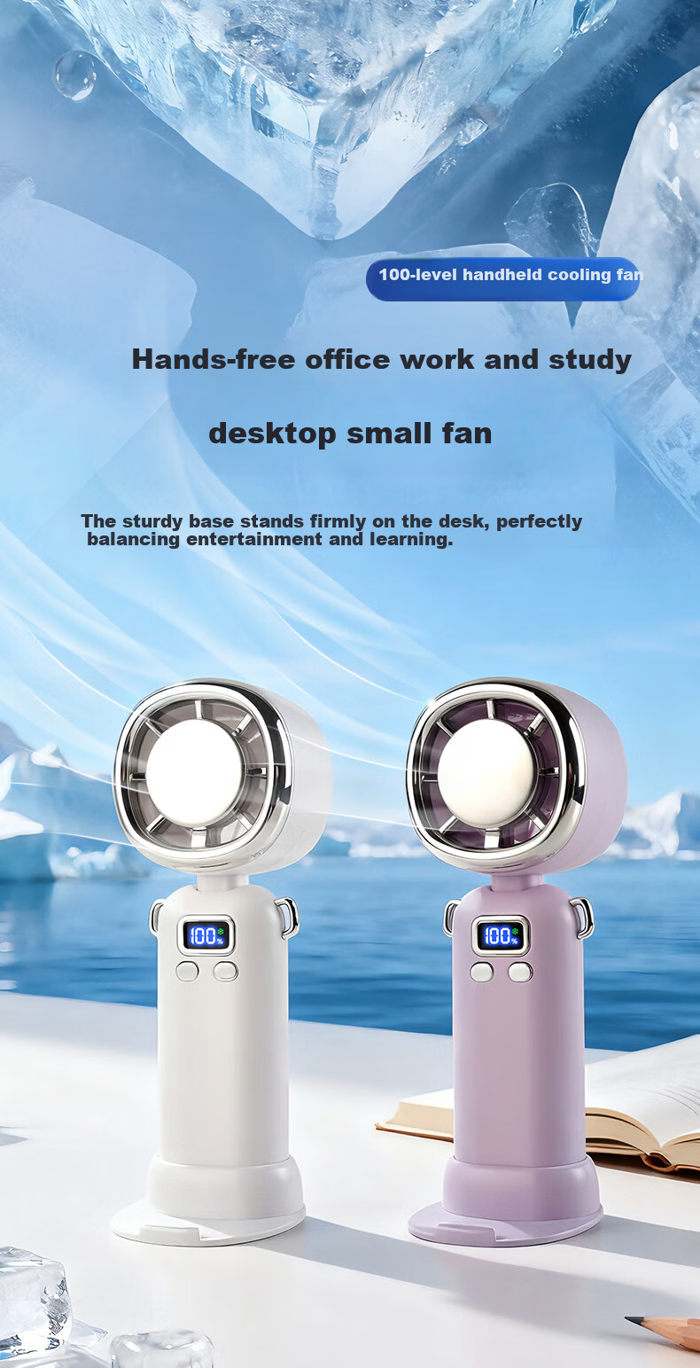 Baosou [Cooling Ice Compress + High-Speed Digital Display] Handheld Mini Fan Portable Foldable Neck Hanging USB Rechargeable Office Desktop Student Outdoor Camping Electric Fan Purple 4