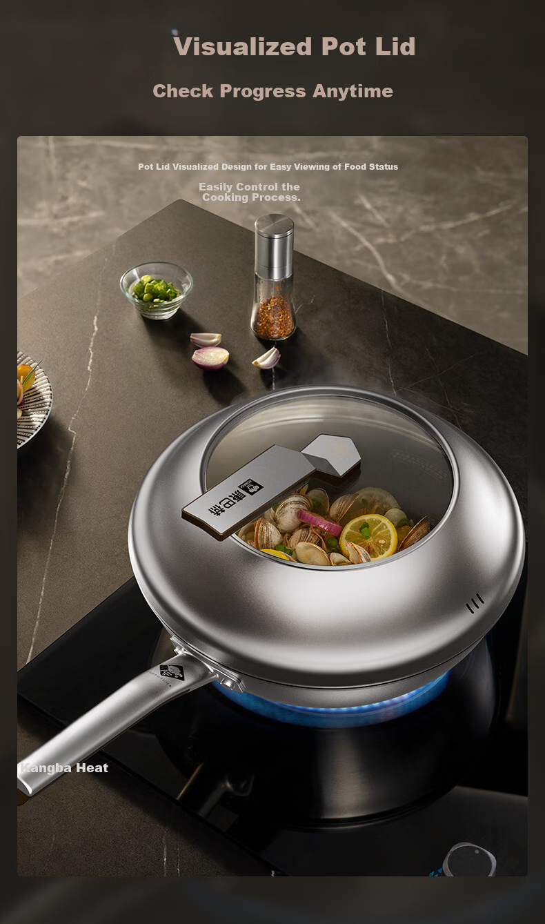 KOBACH Non-Stick Wok with Real Titanium, Zero Coating, Fifth Generation 316L Stainless Steel Frying Pan, Suitable for All Stoves, 32cm 5