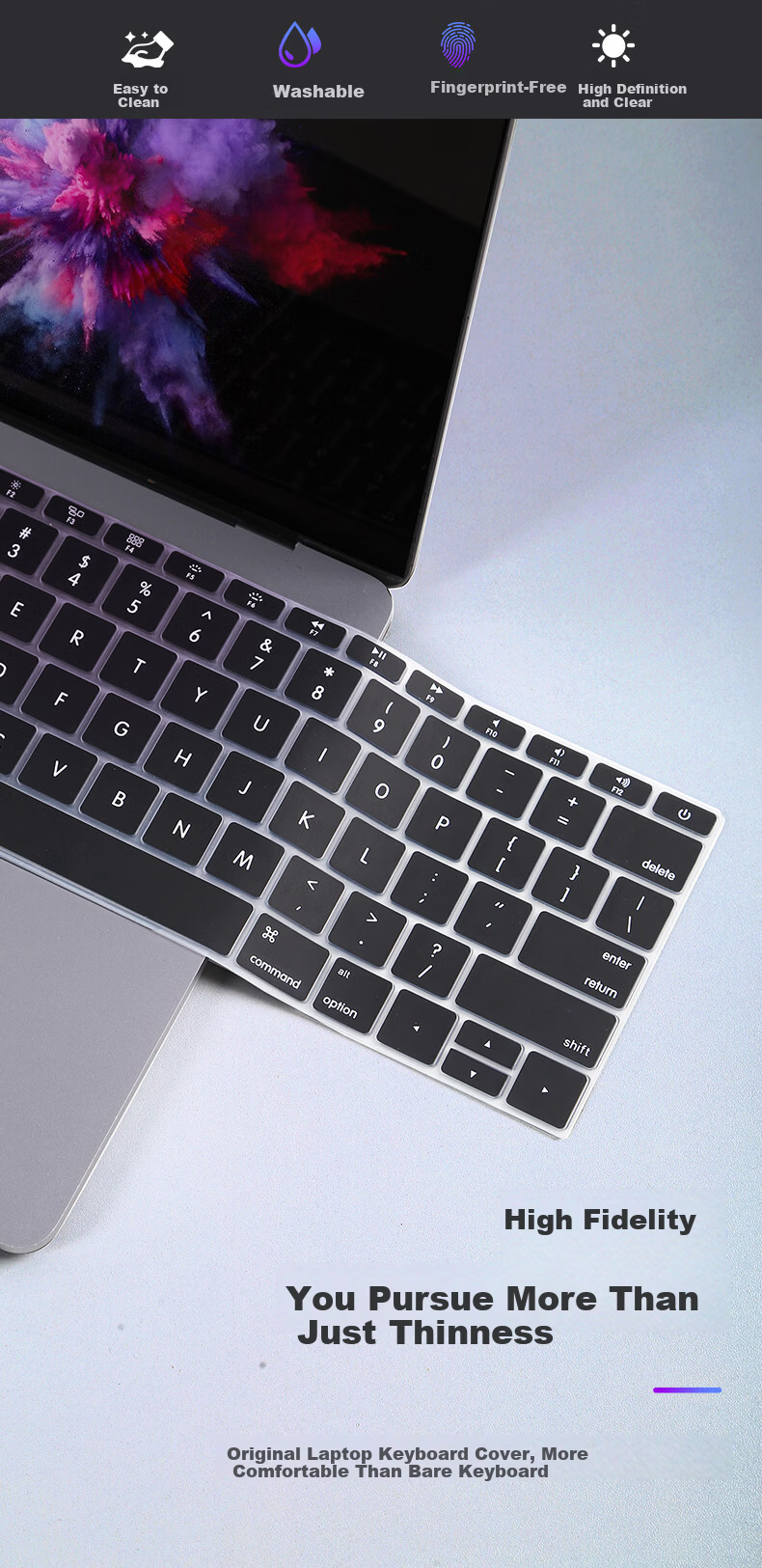 BIAZE Apple MacBook Air 11-inch Laptop Keyboard Cover Black Silicone Invisible Protective Film Waterproof Dustproof (A1370 A1465) B87-Black 7
