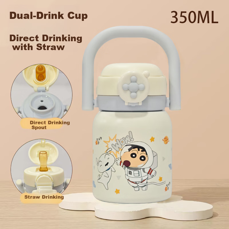 Crayon Shin-chan Stainless Steel Insulated Straw Cup Dual-Use Student School Water Bottle Direct Drinking Cup