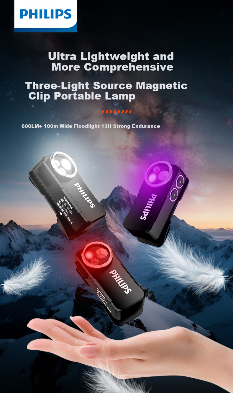 PHILIPS EDC Lightweight Ultra-Bright Mini Flashlight Portable Long-Lasting Outdoor Rechargeable Headlamp Magnetic Work Light 1