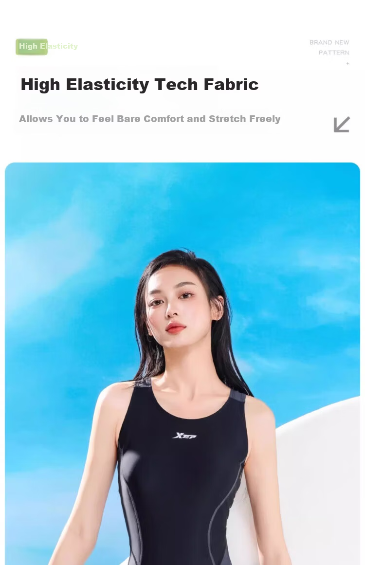 Xtep Women's Conservative High-End Professional Competitive Slimming Tummy Control One-Piece Five-Point Training Swimsuit 5
