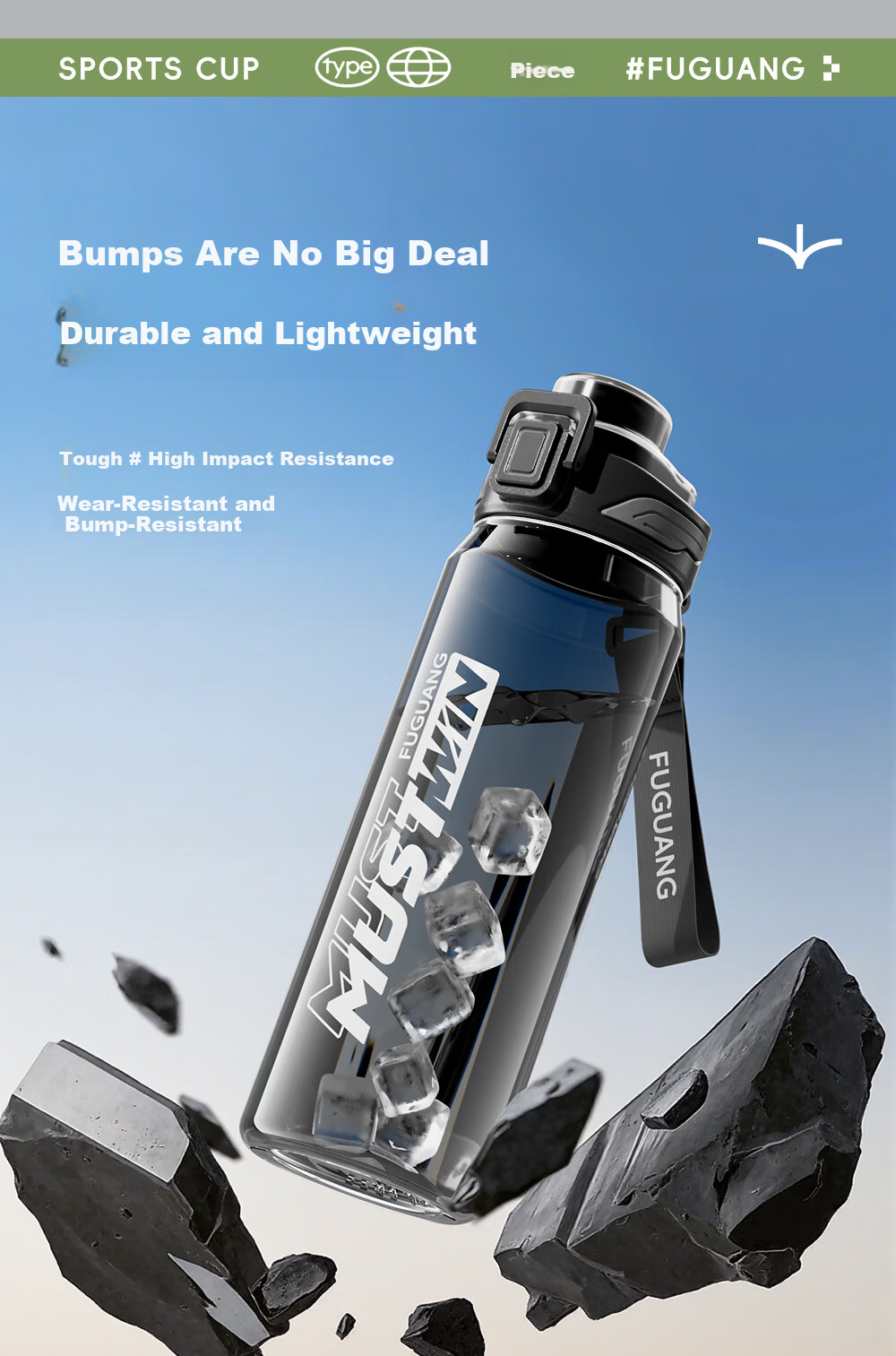 Fuguang Large Capacity Sports Outdoor Portable Tritan Water Bottle Summer Student School Food Grade Plastic Cup 8