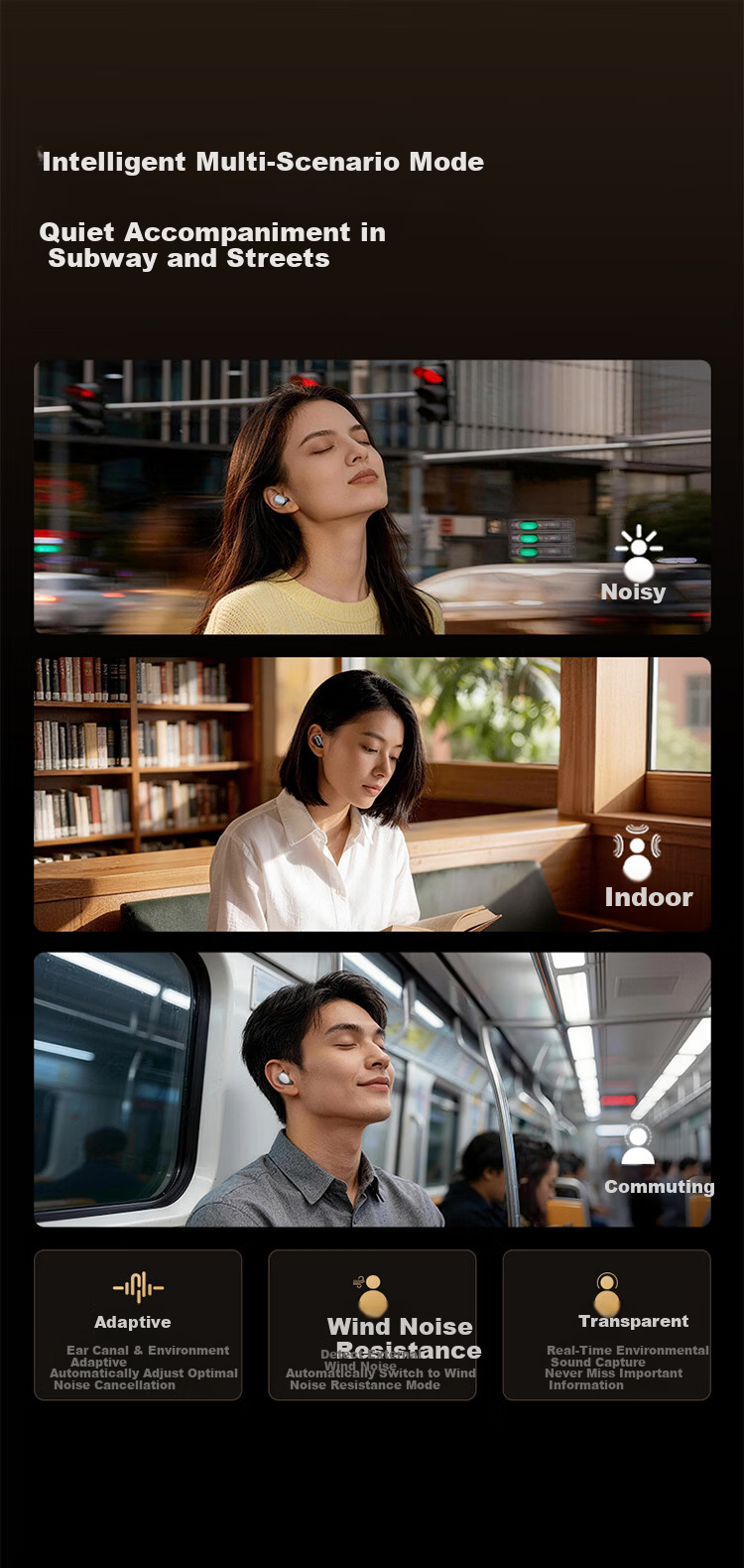 QCY [Major New Product] A30 Wireless Bluetooth Bean-Shaped In-Ear Active Noise Cancelling -60dB Sports Earphones with Adaptive Wind Noise Reduction, Call Noise Cancellation, Long Battery Life, Desert Gold 5