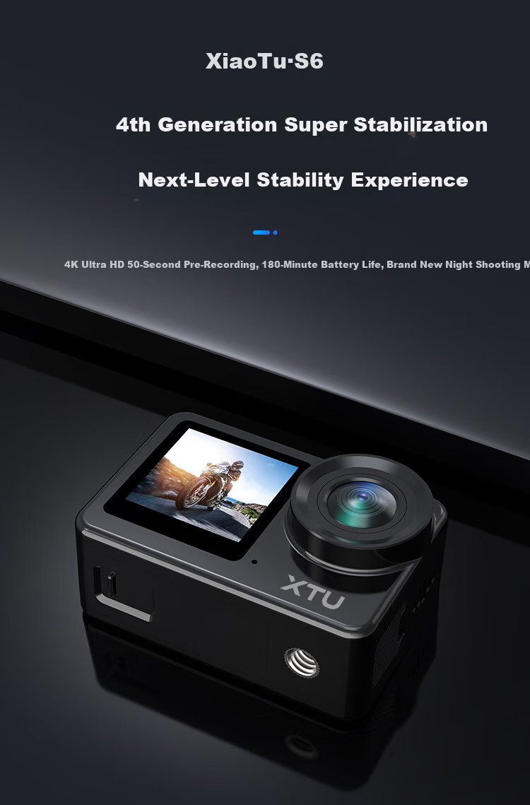 Xiaotu S6 Sports Camera 4K Super Stabilization Motorcycle DVR Outdoor Fishing Camera Bicycle Vlog Action Camera Official Standard Edition No Memory Card 4