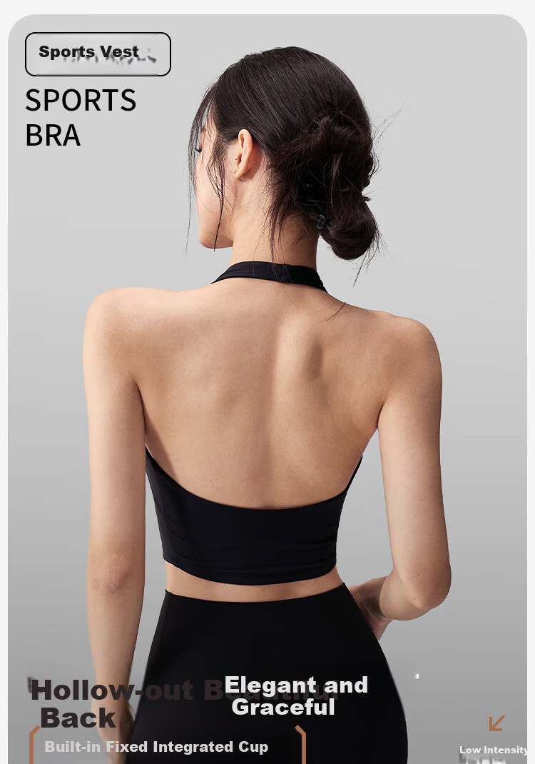 Free Style Backless Halter Sports Bra Women One-Piece Quick-Dry Training Vest Shockproof Push-Up Pilates Fitness Bra 1