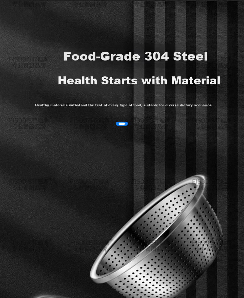FISDDIS 304 Stainless Steel Bowl and Sieve 2-Piece Set Thick Soup Bowl Rice Washing Strainer Draining Basket 30cm Cooking Bowl LLPTZ-30 2