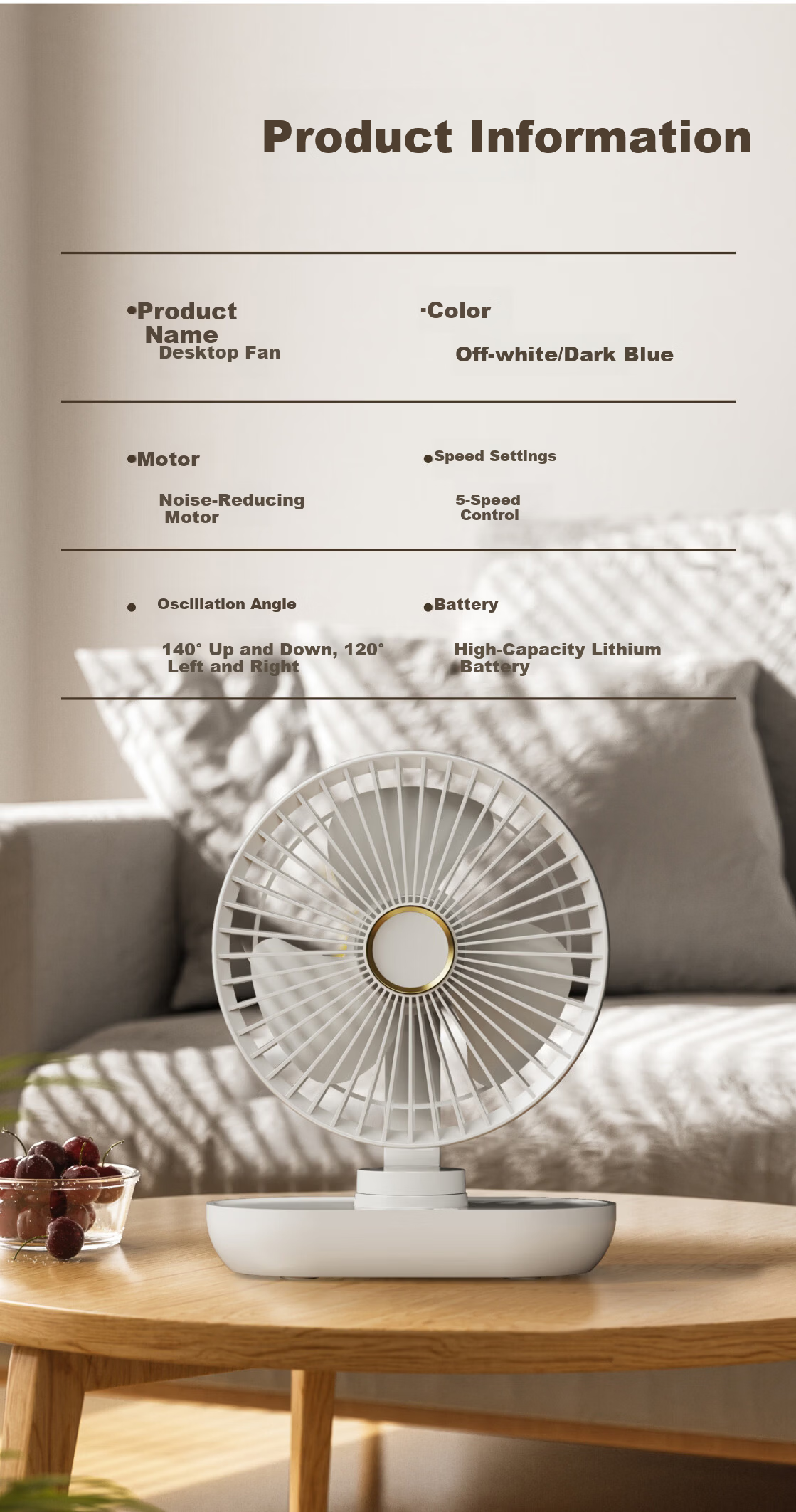 CRENOV Automatic Oscillating Desktop Mini Fan Dual Power USB Rechargeable Silent Student Dormitory Cooling Air Circulator Small Table Fan 10