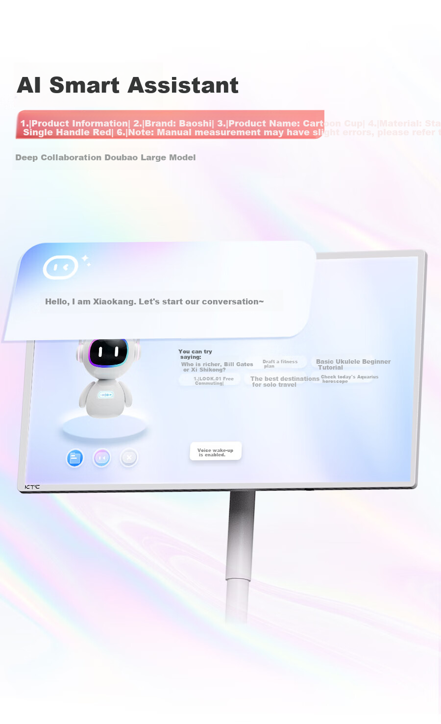 KTC 32-inch 4K 8GB+128GB Bestie Machine Flexible Screen Rhein Eye Protection Certified AI Voice Wireless Casting Remote Control Lift Rotating Mobile Screen A32Q7s 8