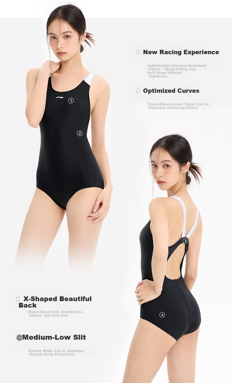 LI-NING Women's Premium 2026 New Professional Training One-Piece Triangle Swimsuit Sports Swimwear 1481 Black XL 4