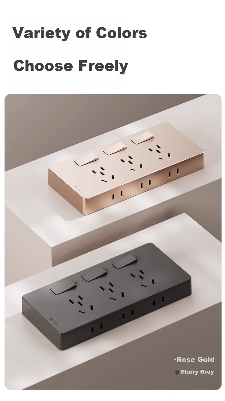 AUX Extension Power Strip with Cord Multi-Functional Bedroom Wall Mount Expansion Socket Kitchen Power Outlet Gray 12