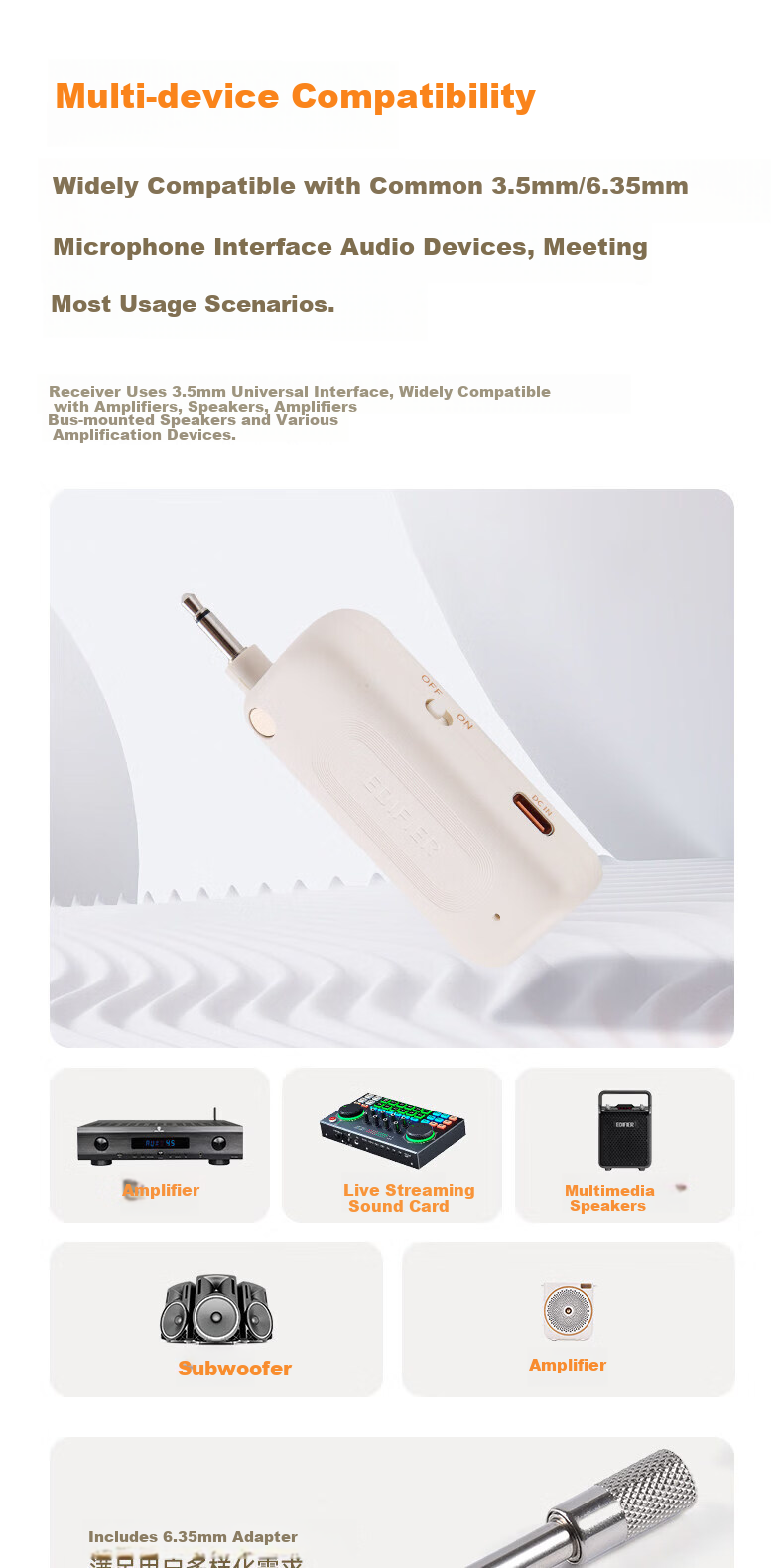 EDIFIER [2026 New Product] MK12 Clip-On Wireless Microphone, Lavalier Amplifier Outdoor Speaker Accessory, Clear Sound Pickup Long Battery Life Anti-Howling, Cloud Rock White 6