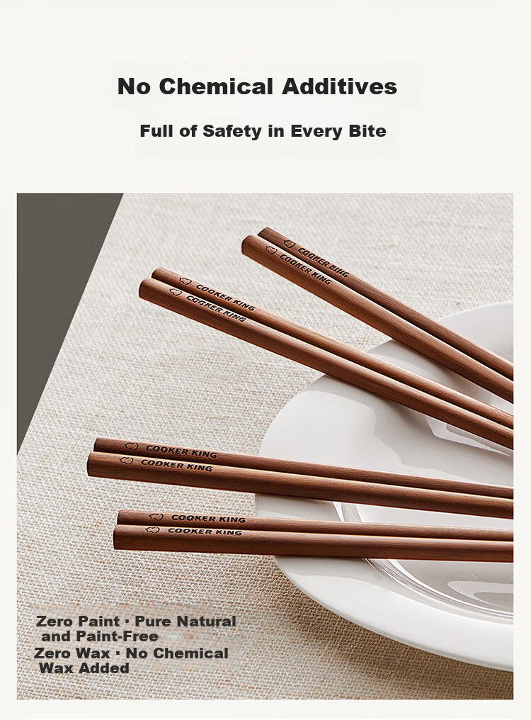 COOKER KING Chicken Wing Wood Chopsticks, Unvarnished And Unwaxed High-Quality Wooden Chopsticks, 5 Pairs Family Set, Fast Solid Wood Round Chopsticks 10