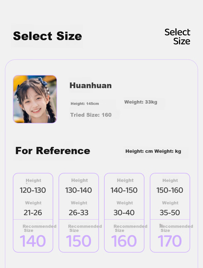 LI-NING Kids Girls Two-Piece Short Sleeve Breathable Youth Swimwear 1431 Blue Purple Size 140 17
