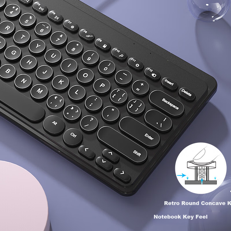 B.O.W Hangshi K-610 Wireless Keyboard Colorful Retro Keyboard 79-Key Black Cute Small Keyboard for Laptop Home Office Universal for Women