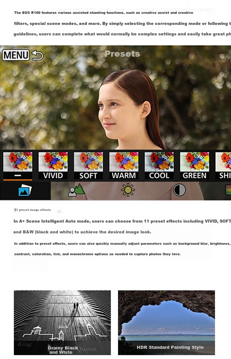 Canon R100 Entry-Level Mirrorless Camera Vlog Shooting 4K Video Selfie Half-Frame APS-C Student Travel Home Use 4