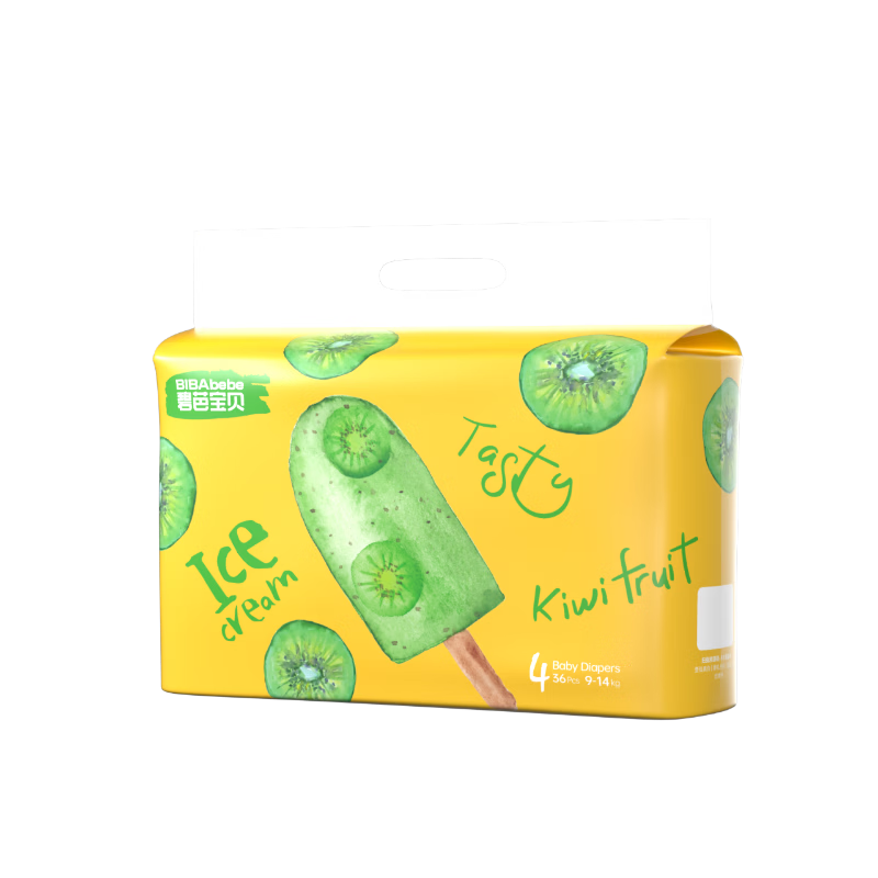 Bibabaobei Ice Cream Special Series Diapers, L Size, 36 Pieces (9-14kg), Ultra-Thin Breathable Baby Diapers