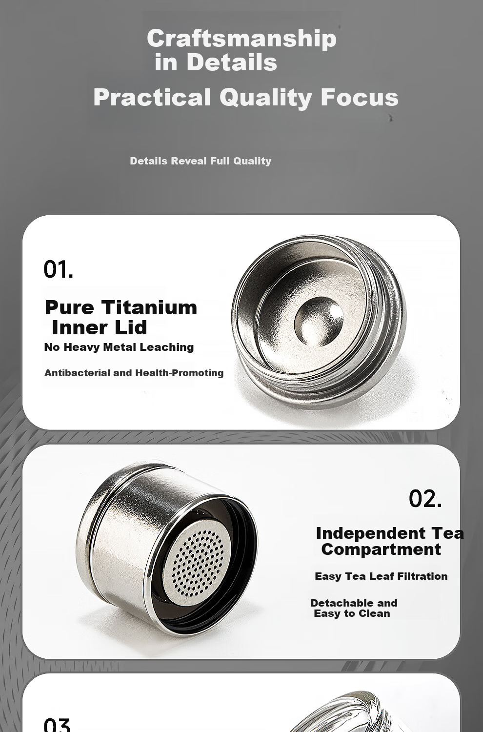 Peacock Glass Pure Titanium Antibacterial Tea Brewing Cup with One-Button Lid Business Double-Layer Tea-Water Separation Cup for Men Car Travel Mug 20