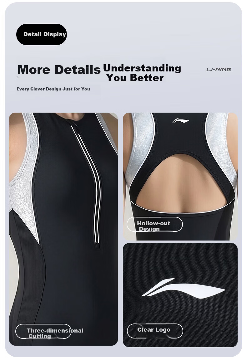 LI-NING Yuexi Flow Light Women's One-Piece Square Leg Racing Swimsuit with Goggles and Swim Cap Three-Piece Set 9