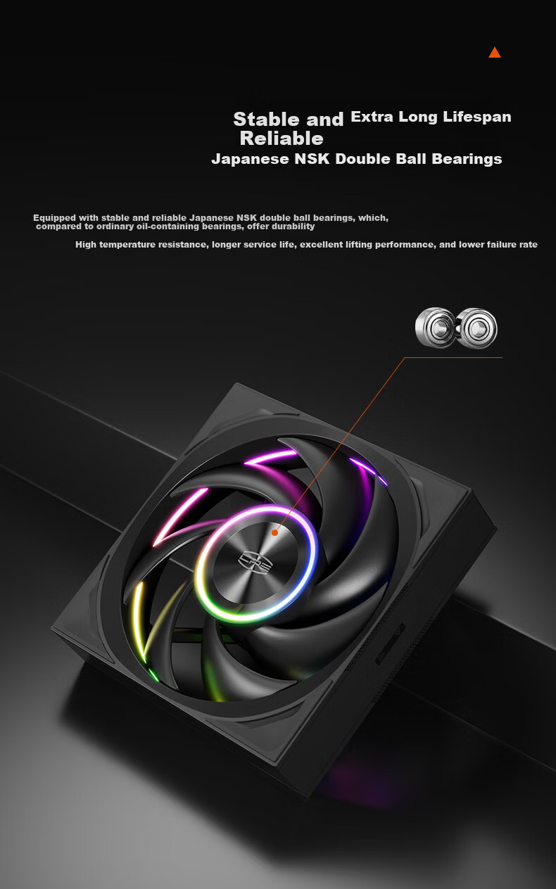 PCCOOLER Wing F7 X120B ARGB Black 12cm Case Fan High Air Pressure Dual Ring Fan RGB Sync PWM Temperature Control Dual Ball Bearing 11