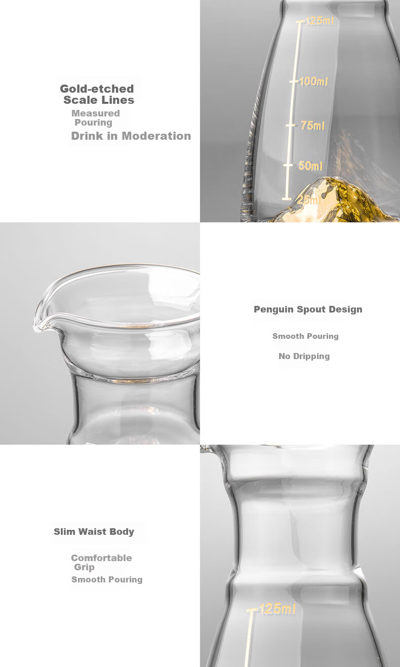 CLITON Gold Foil Premium Crystal Baijiu Glass Decanter Set with One-Bite High Stem Moutai Small Liquor Glasses Gift Box 10