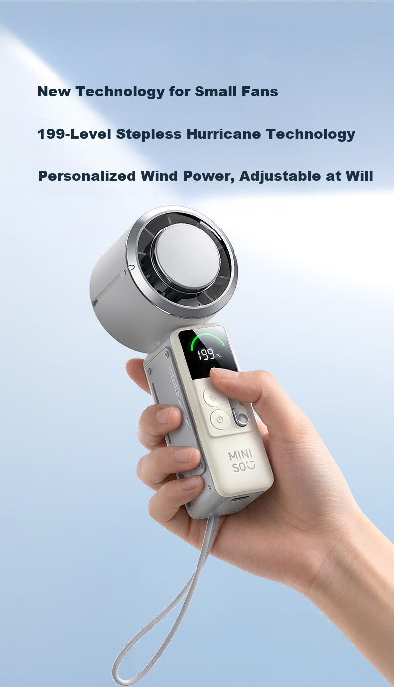 MINISO Portable Handheld Aluminum Alloy USB Fan with Display, Long Battery Life, 3C Certified, High-Speed Rechargeable Desktop Cooling Fan for Office and Students 8