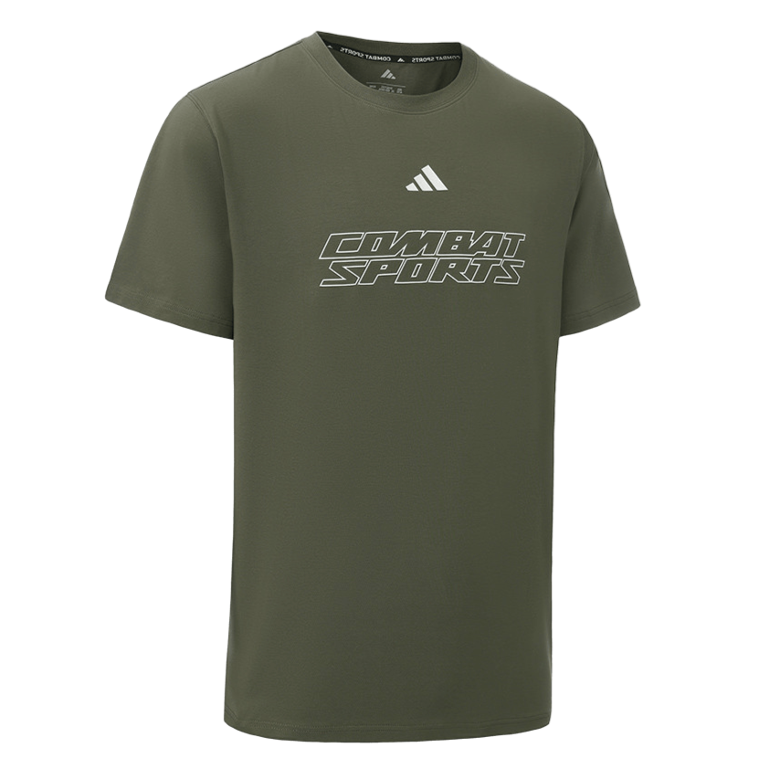 Adidas Men's Short Sleeve 2026 New Casual Sports Fitness Skin-friendly Cotton Crew Neck T-Shirt Olive Green/White 2XL