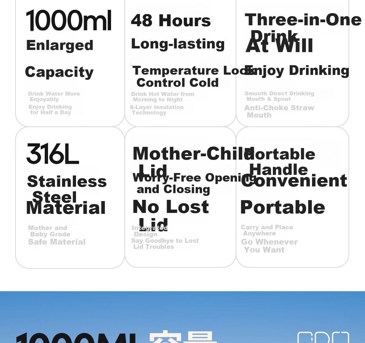 ERM Insulated Mug Large Capacity 316L Stainless Steel Cold Water Bottle for Men Students Outdoor Sports Portable Straw Cup 5
