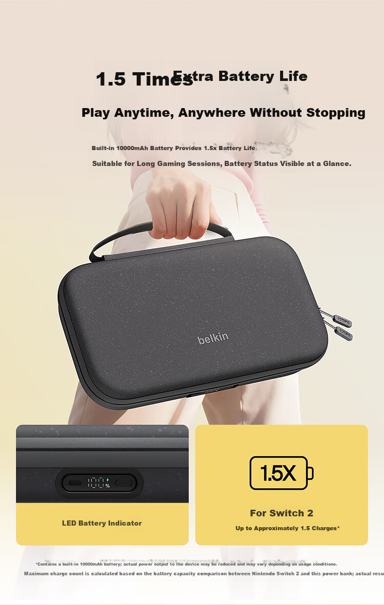 BELKIN Gaming Accessories Switch 2 Storage Case NS2 Cartridge Box Nintendo Protective Cover Protective Bag Shockproof Multi-functional Portable Storage Box Dark Gray 3