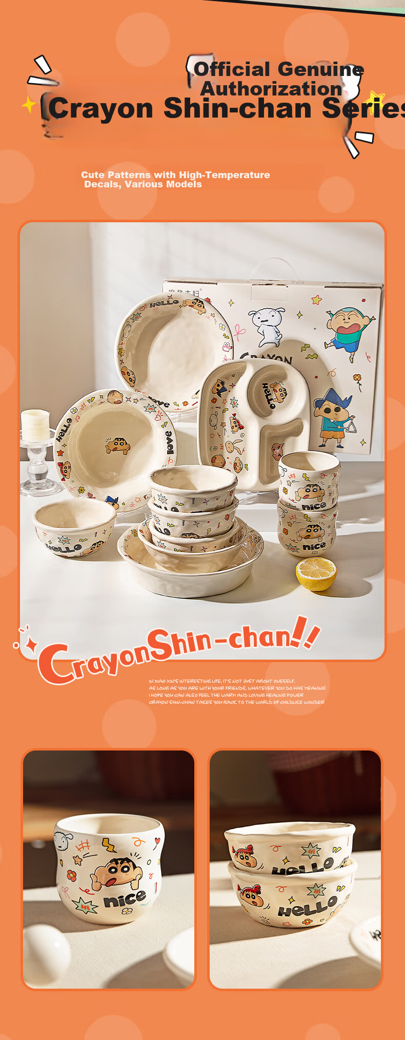 Modern Housewife Crayon Shin-chan Divided Dinner Plate Set for 2 Adults Household Tableware Breakfast Plates Bowls 4