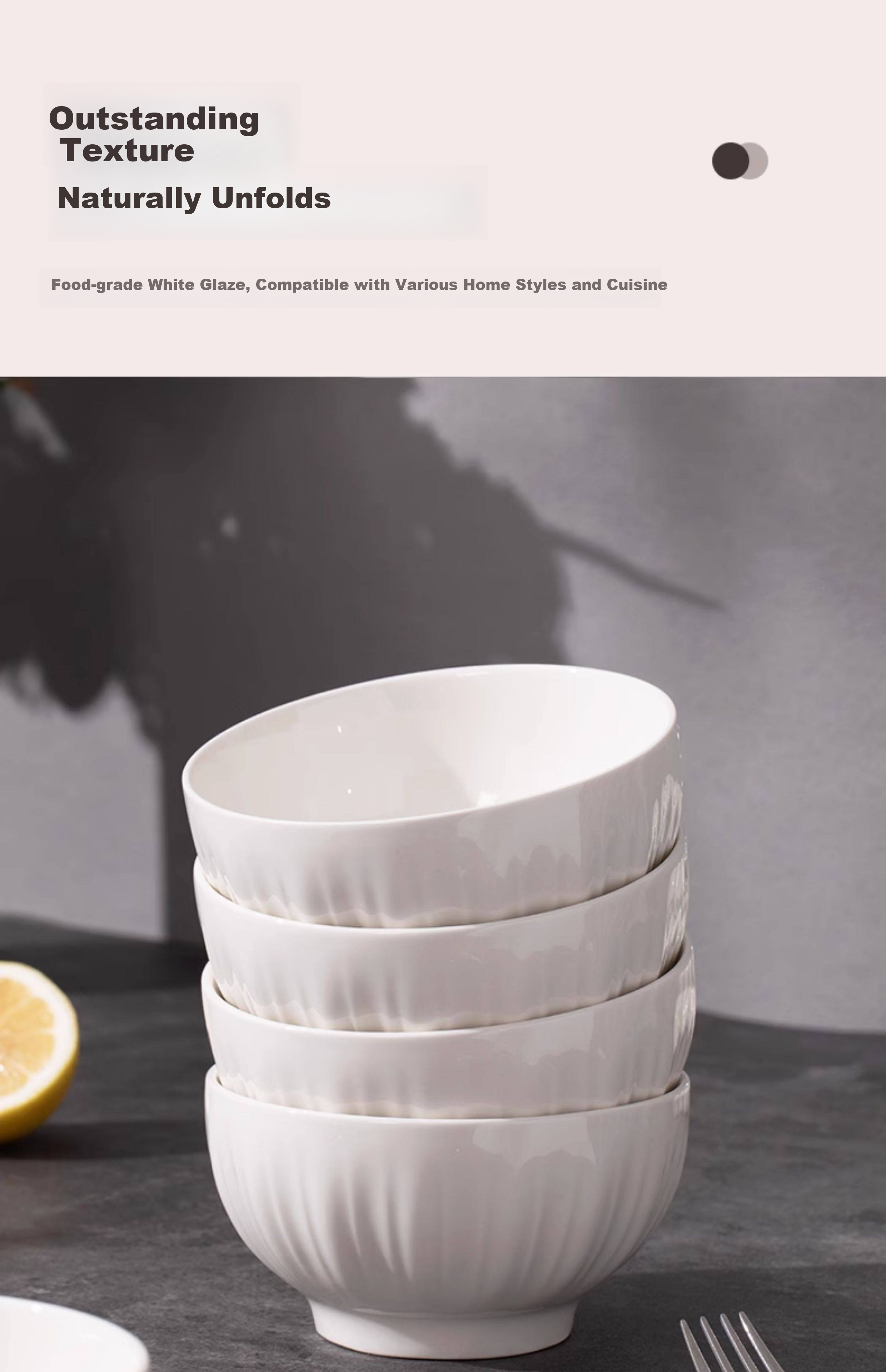 Jieyajie Ceramic Pure White Bowl Set 4.5 Inch Luxury Home Tableware 10-Piece Shengshi Pure White 4