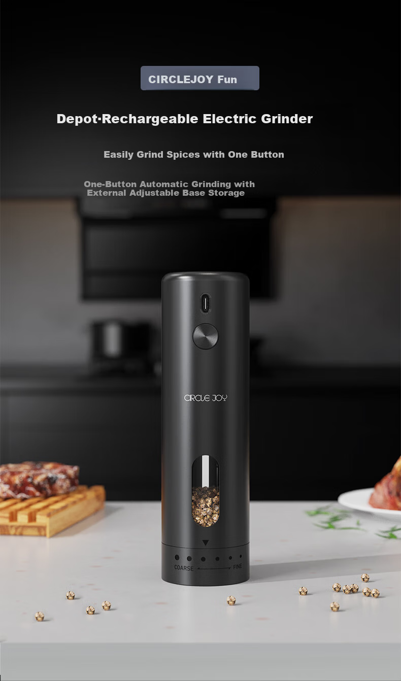 Circle Joy Stainless Steel Electric Pepper Grinder Rechargeable Adjustable Speed Household Spice Mill White 1
