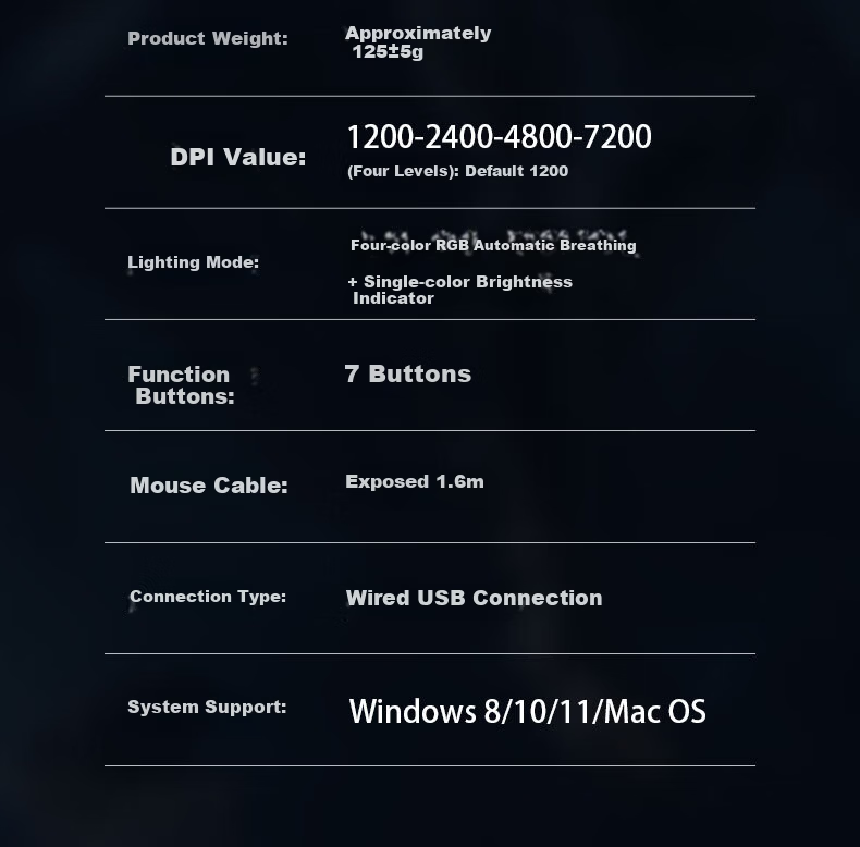 Founder Seven-Color Mixed Light Wired Gaming Mouse 4-Level Up to 7200DPI Esports-Grade Chip Gaming Office Mouse Universal for PC Laptop G900 Black 14