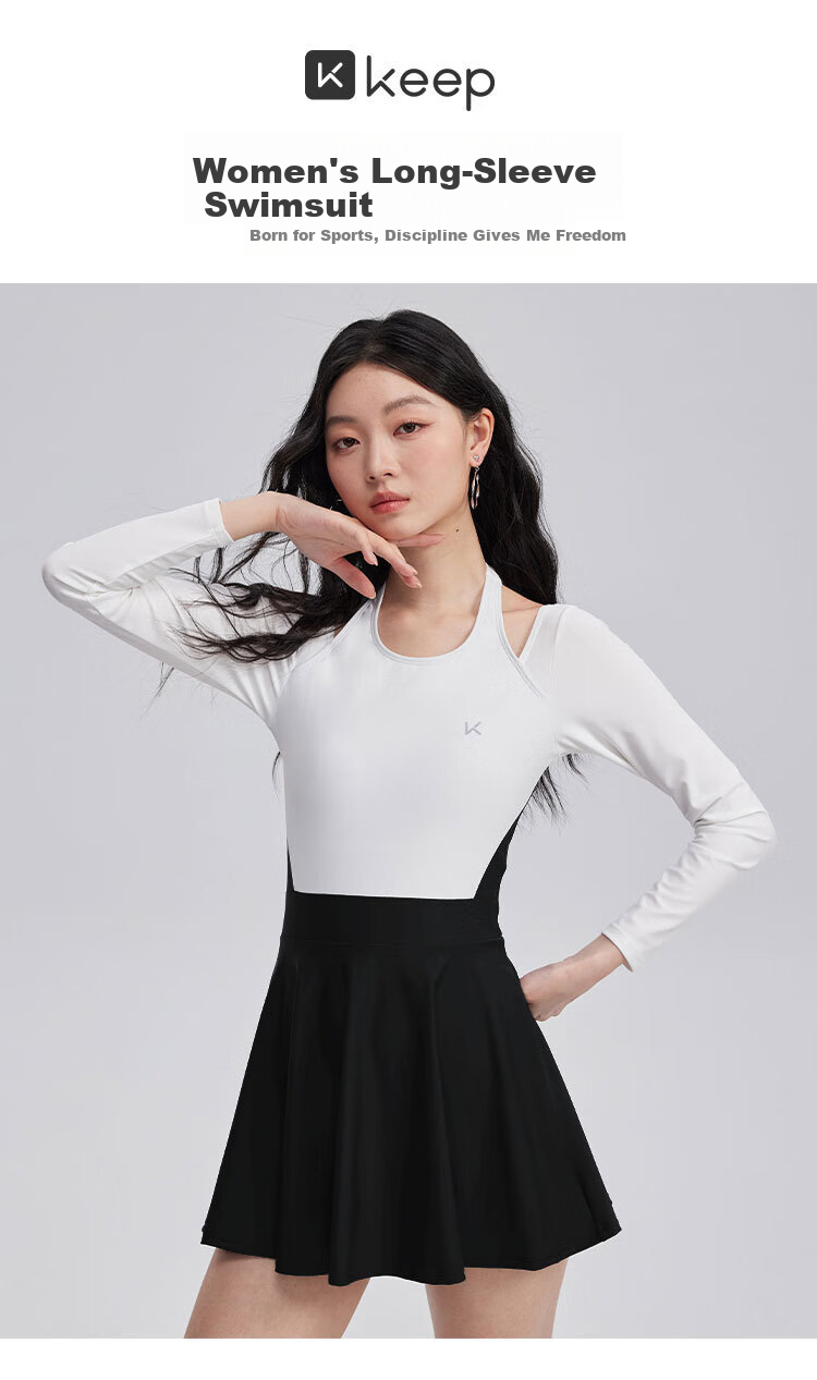 Keep Women's One-Piece Skirted Conservative Slimming Tummy Control Professional Training Swimsuit Black and White Colorblock XL 1