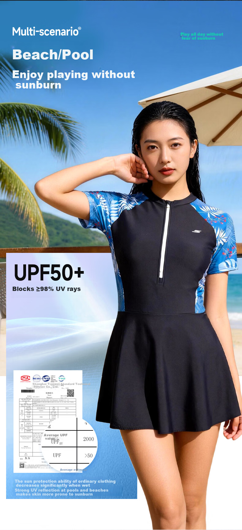 Skechers Women's One-Piece Skirted Modest Slimming Plus Size High-End Adult Tummy Control Spa Swimsuit XL 10